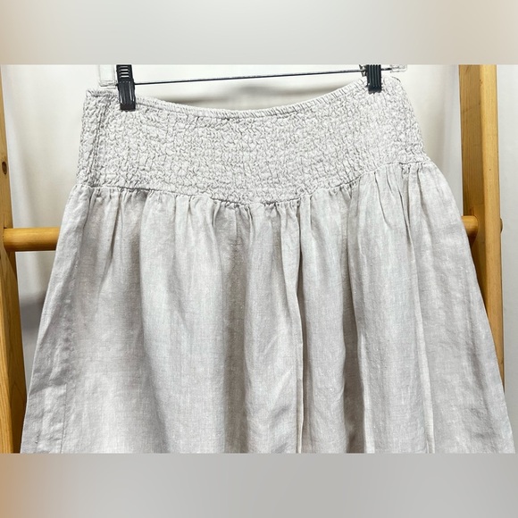 RACHEL ASHWELL Khaki 💯 Linen smocked waist full skirt size L - Picture 2 of 8